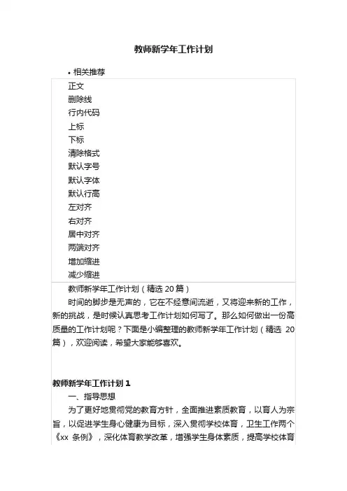 教师新学年工作计划