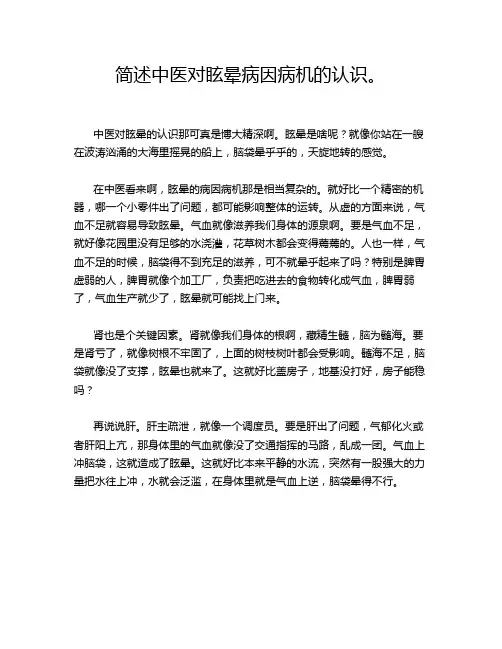 简述中医对眩晕病因病机的认识。