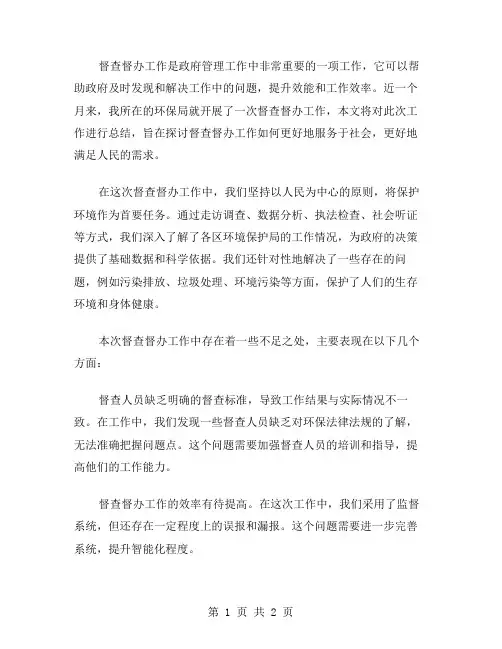 督查督办工作月工作总结范文