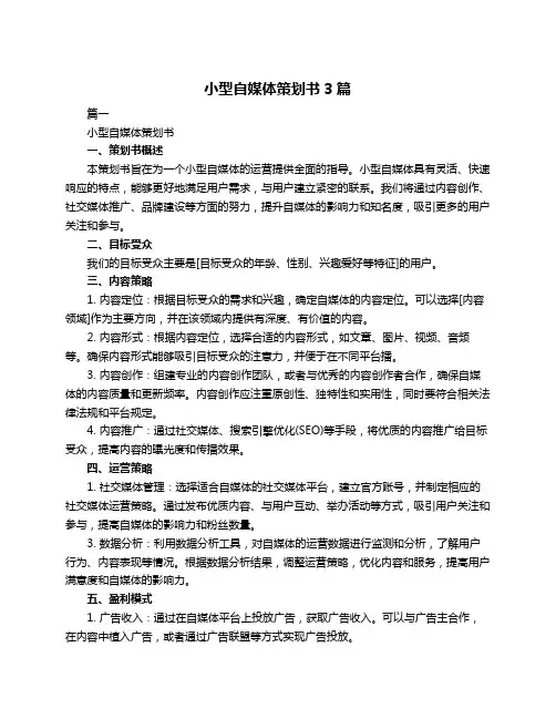 小型自媒体策划书3篇