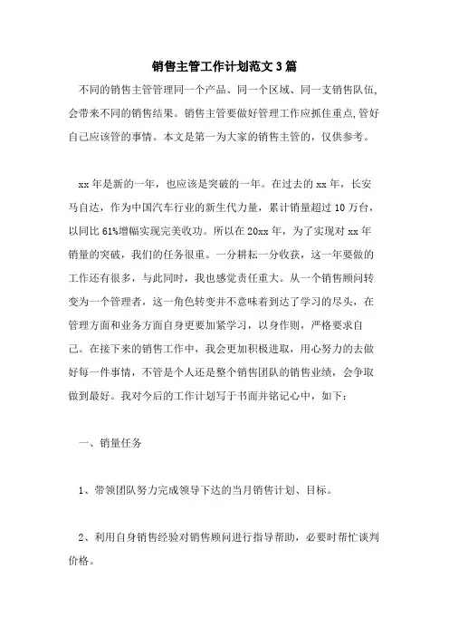 2021年销售主管工作计划范文3篇