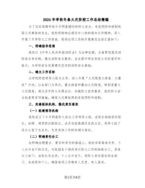 2024年学校冬春火灾防控工作总结精编（四篇）