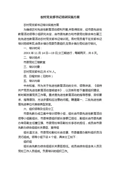 农村党支部书记培训实施方案