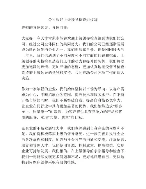 公司欢迎上级领导检查组致辞