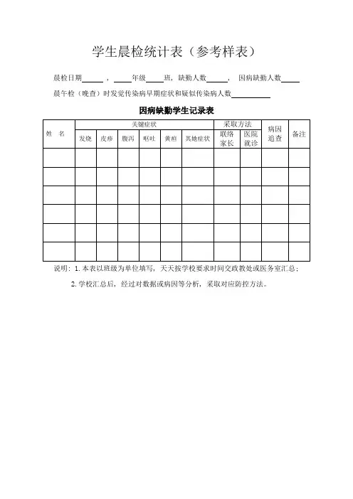 学生晨检记录表(参考样表)模板