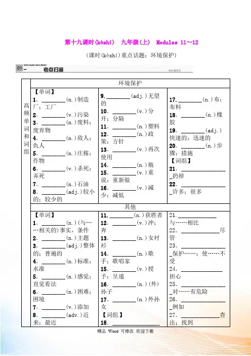 广西2021中考英语考点复习 第19课时 九上 Modules 11-12测试题 外研版