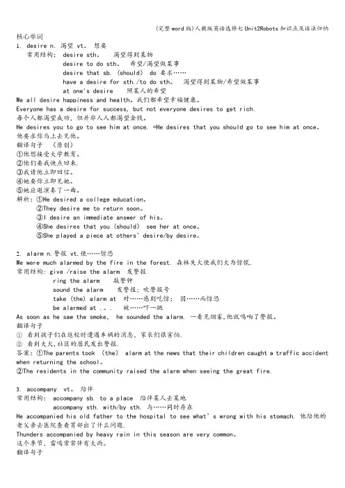 (完整word版)人教版英语选修七Unit2Robots知识点及语法归纳