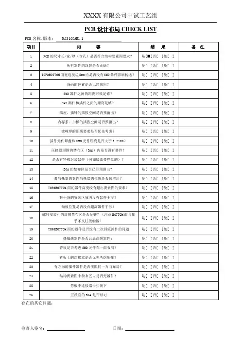 PCB_xxxxxxxx.x+设计布局Checklist(工艺)