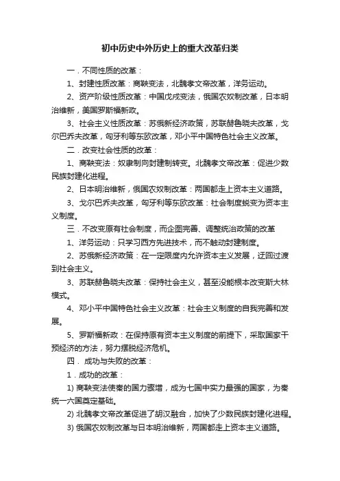 初中历史中外历史上的重大改革归类