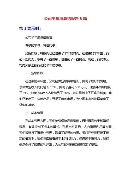 公司半年度总结报告5篇