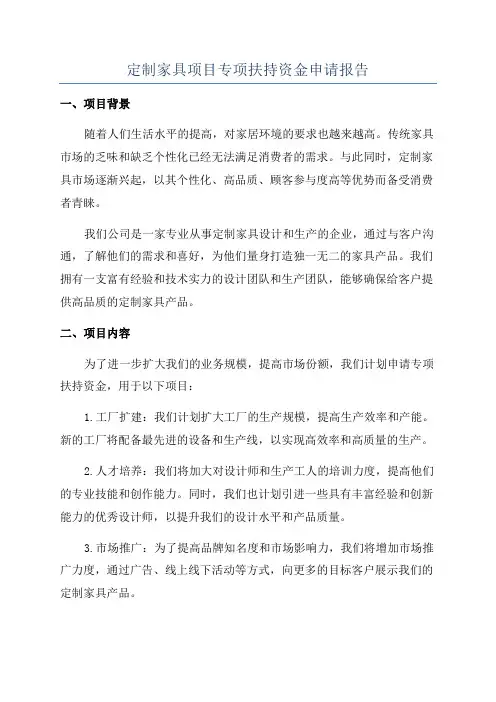 定制家具项目专项扶持资金申请报告