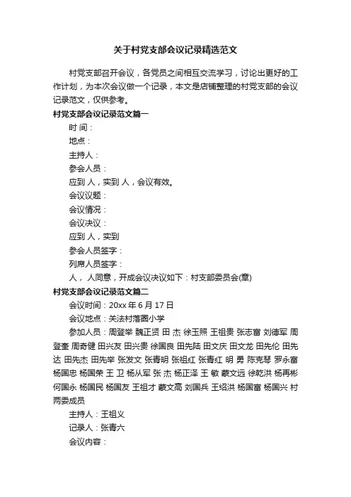 关于村党支部会议记录精选范文