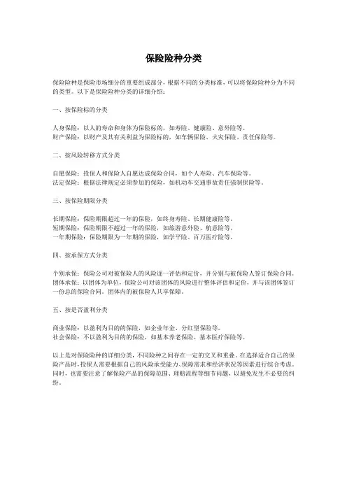 保险险种分类