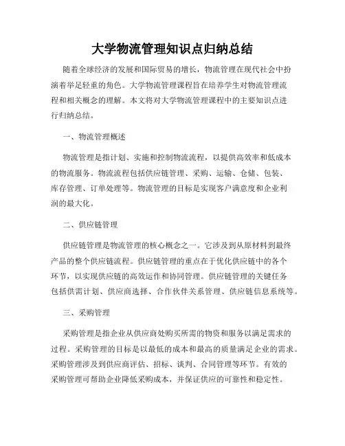 大学物流管理知识点归纳总结