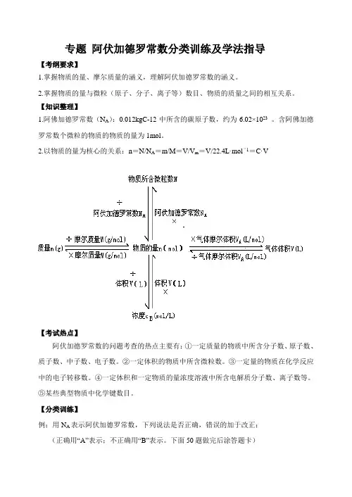 专题 阿伏加德罗常数分类训练及学法指导