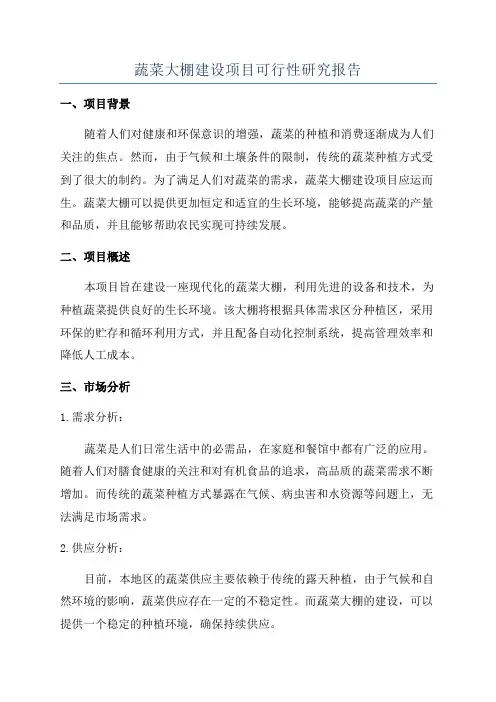 蔬菜大棚建设项目可行性研究报告
