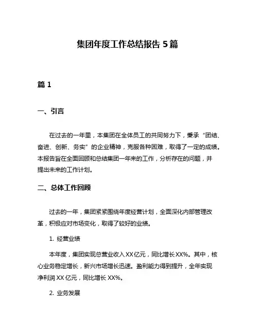 集团年度工作总结报告5篇