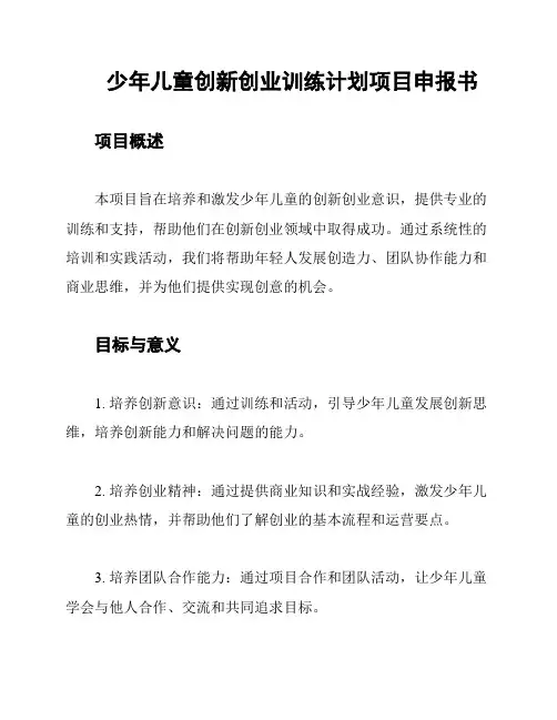 少年儿童创新创业训练计划项目申报书
