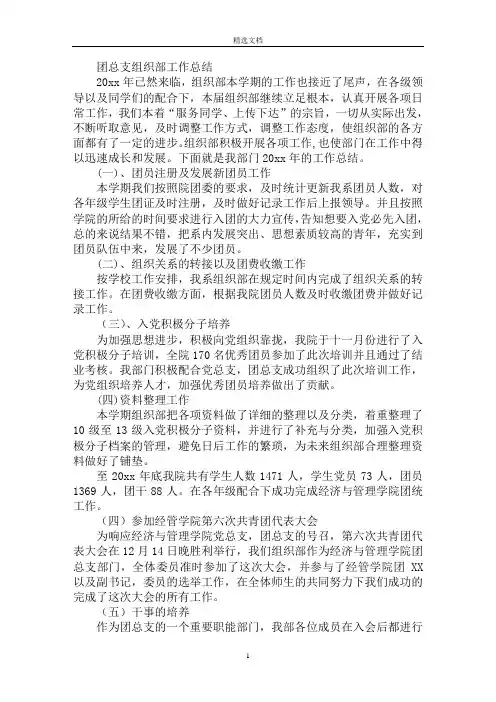最新团总支组织部工作总结