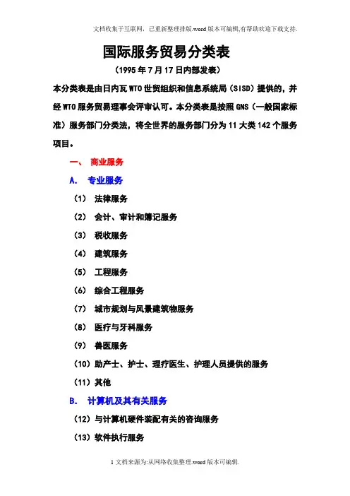 国际服务贸易分类表