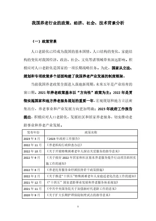 我国养老行业的政策、经济、社会、技术背景分析