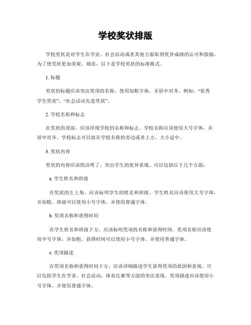 学校奖状排版