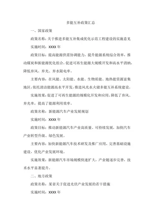 多能互补政策汇总