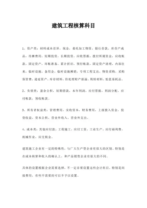 建筑工程核算科目