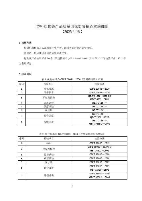 塑料购物袋产品质量国家监督抽查实施细则