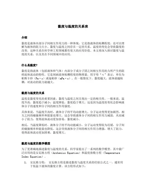 黏度与温度的关系表