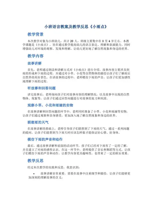小班语言教案及教学反思《小雨点》