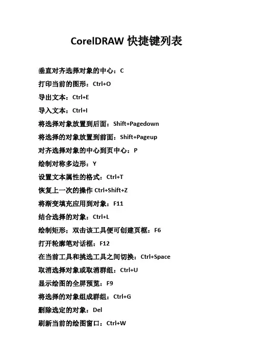 CorelDRAW快捷键列表