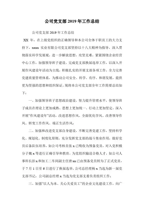 公司党支部2019年工作总结