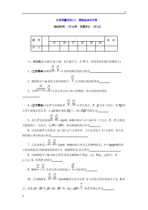 2018-2019学年高二数学选修2-1阶段质量检测(二) 圆锥曲线与方程 