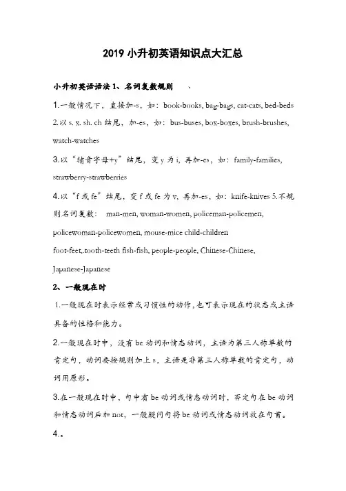 译林版小升初英语知识点大汇总