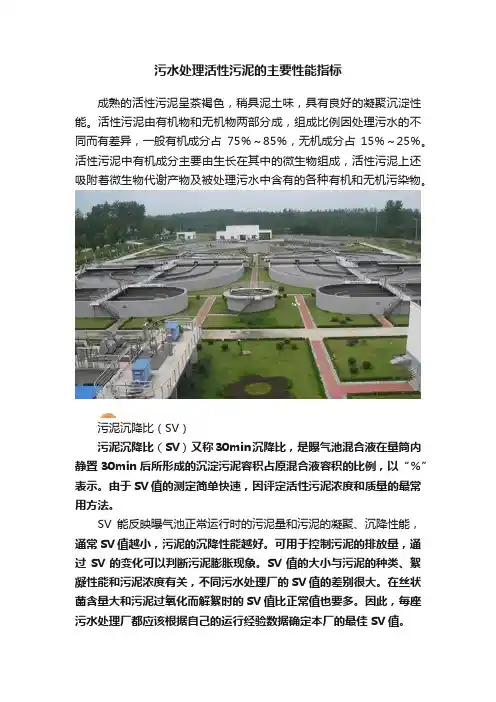 污水处理活性污泥的主要性能指标