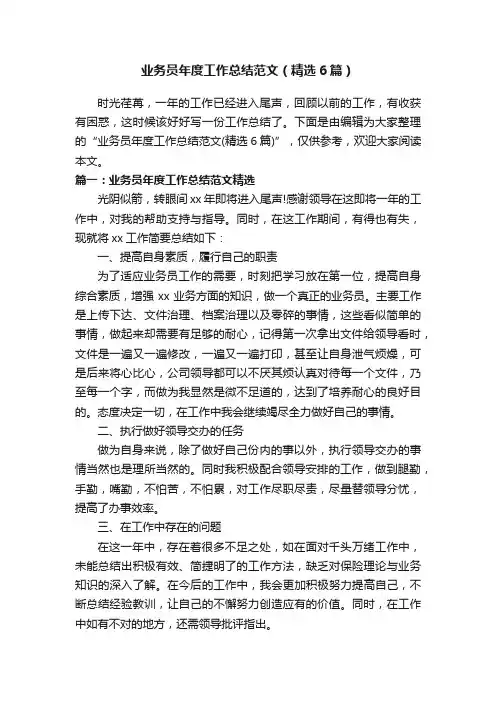 业务员年度工作总结范文（精选6篇）