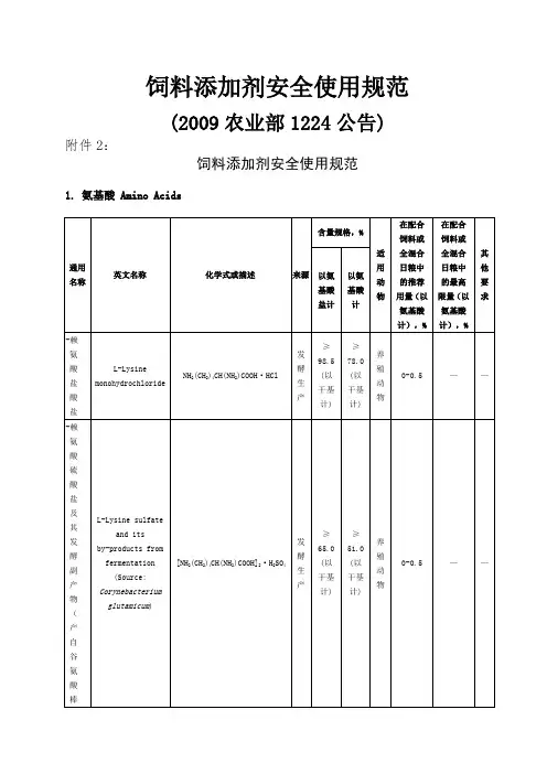 饲料添加剂安全使用规范(2009农业部1224公告).