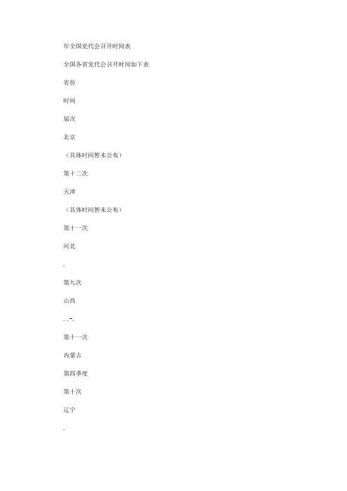 2020年全国党代会召开时间表最新篇