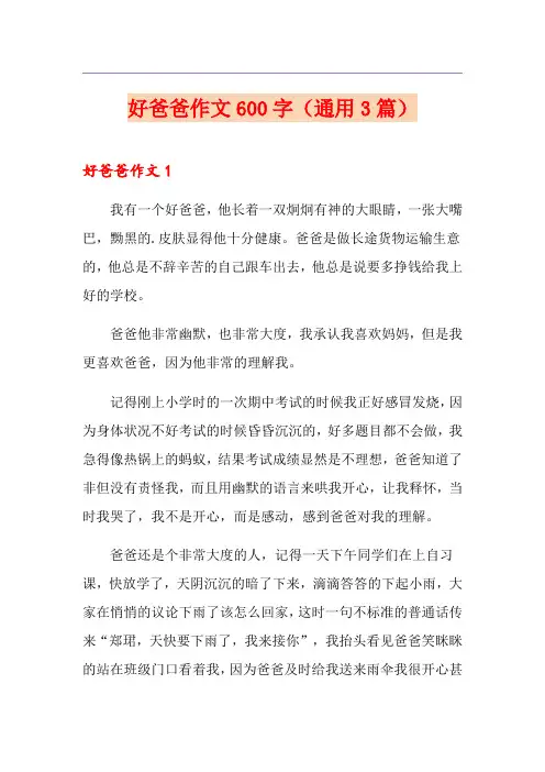 好爸爸作文600字(通用3篇)