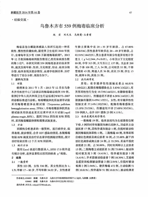 乌鲁木齐市559例梅毒临床分析