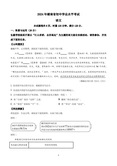 2024年湖南省中考语文真题试卷及解析