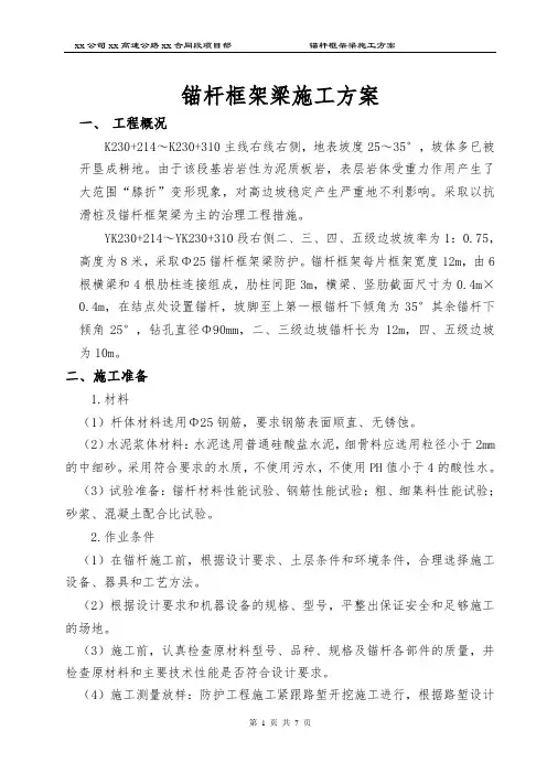 锚杆框架梁施工方案