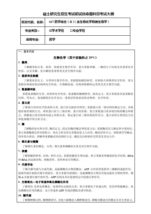 考研《药学综合II(学术学位)》考试大纲