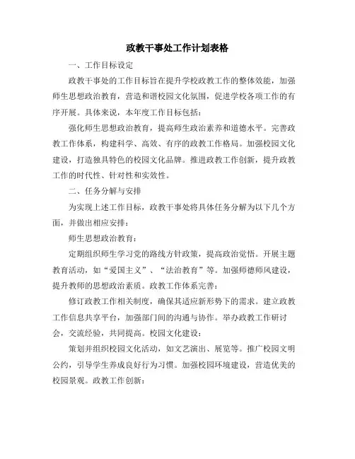 政教干事处工作计划表格