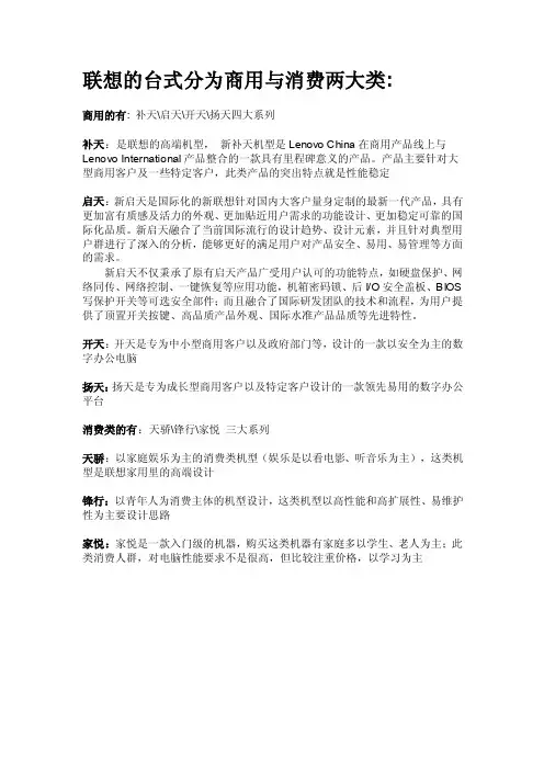 联想的台式分为商用与消费两大类