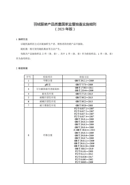 11 羽绒服装产品质量国家监督抽查实施细则(2023年版)