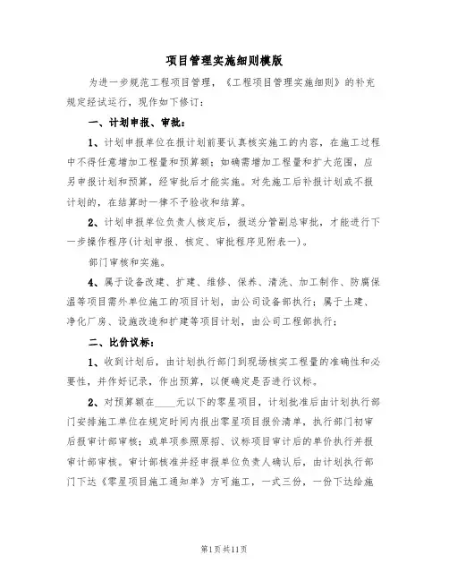 项目管理实施细则模版(3篇)
