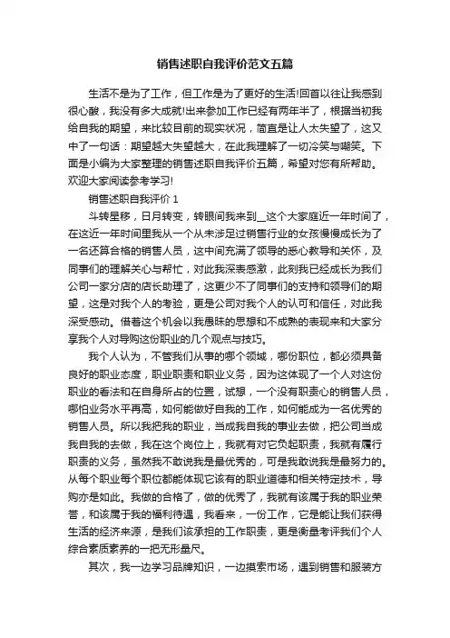 销售述职自我评价范文五篇