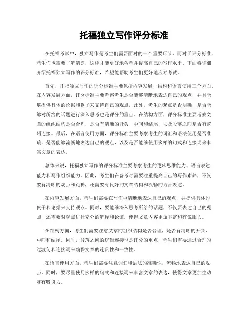 托福独立写作评分标准